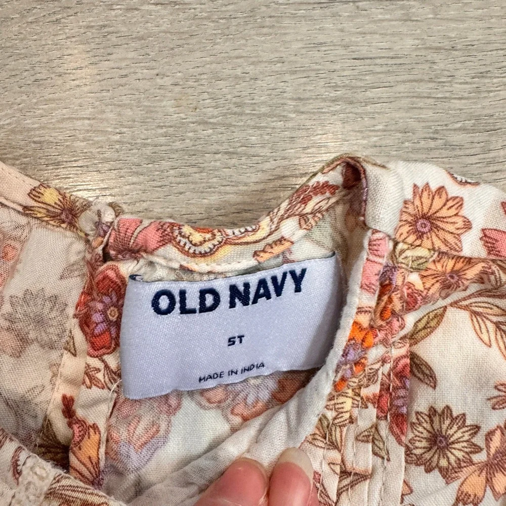 Old Navy Girls‎ Floral Flutter Sleeve Shirt Size 5T Orange Pink Cream Flowers